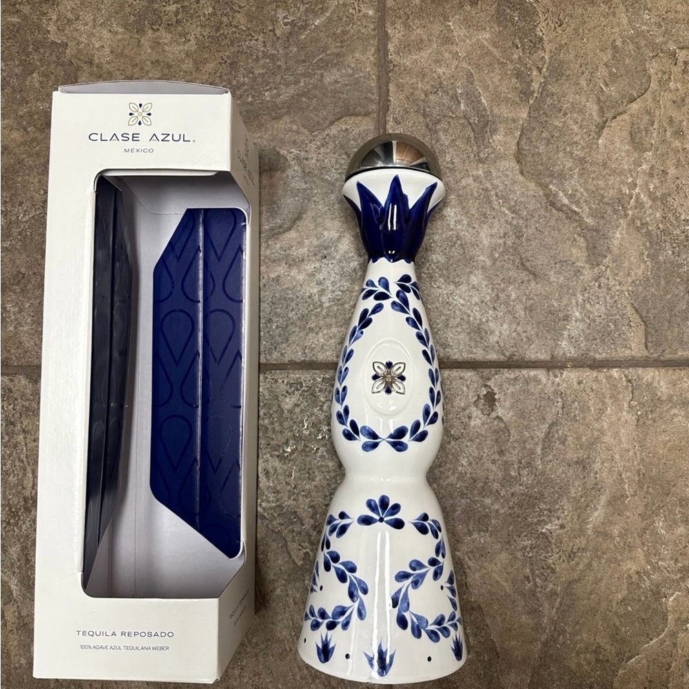 Empty Clase Azul Tequila Reposado Bottle - Blue and White